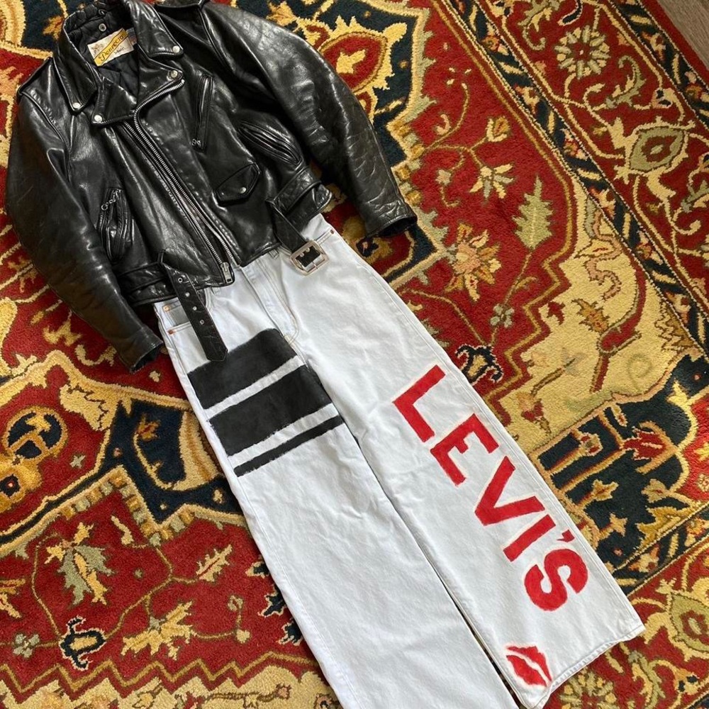 Levi’s ribcage wide leg premium denim jeans custom painted banner advertisement